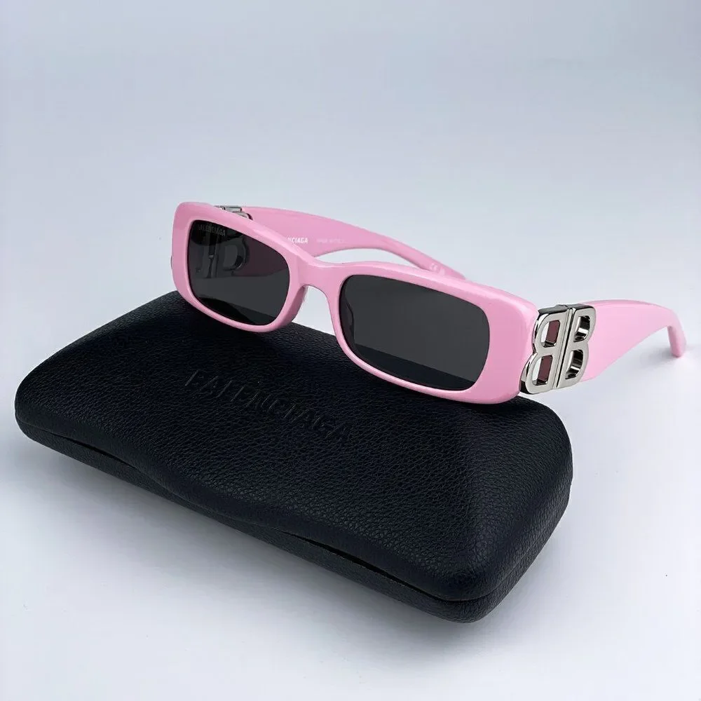 SALE! NEW Balenciaga BB0096S 012 Pink Silver Grey Rectangle Unisex Sunglasses